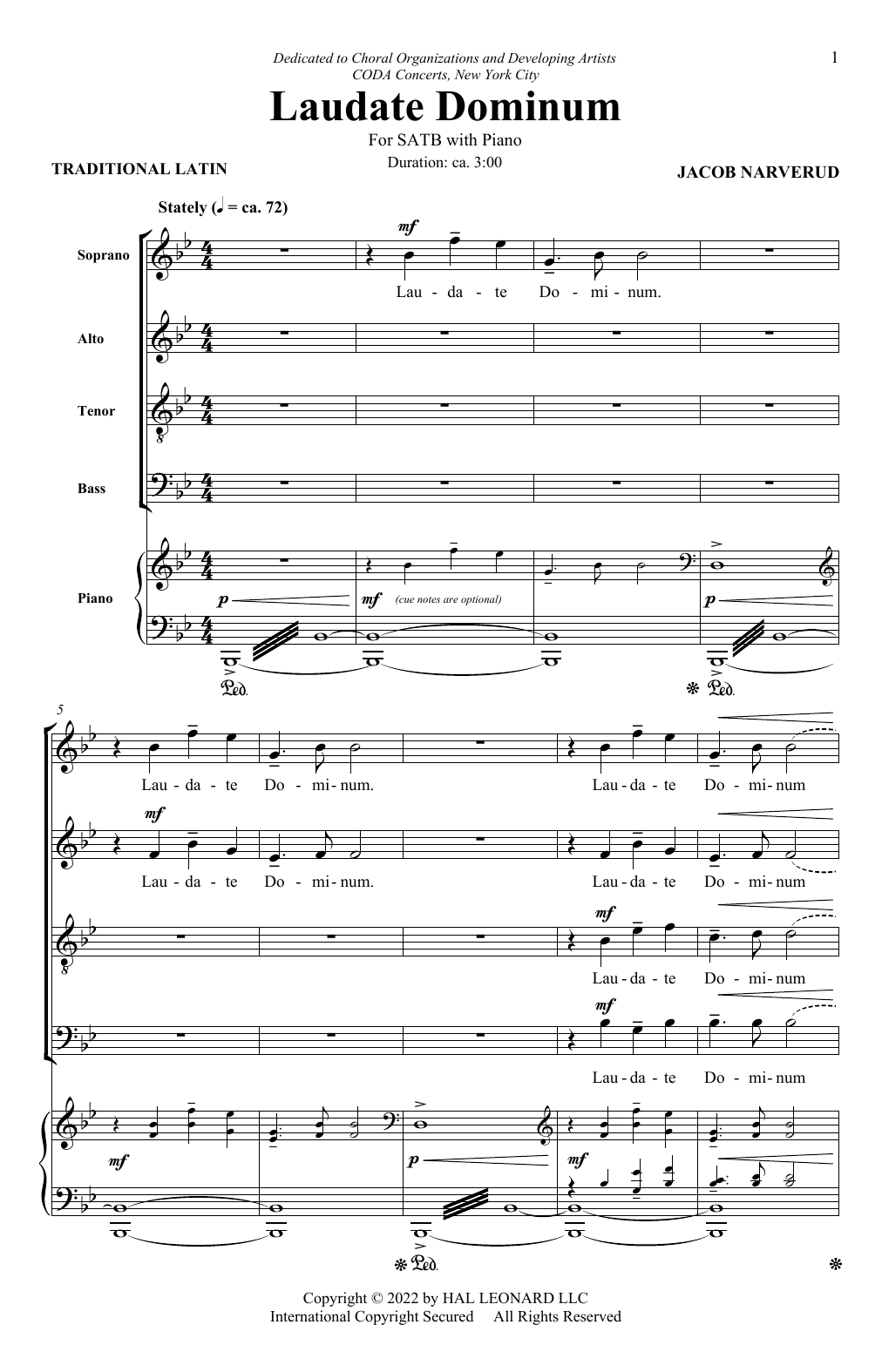 Jacob Narverud Laudate Dominum sheet music notes and chords arranged for SATB Choir