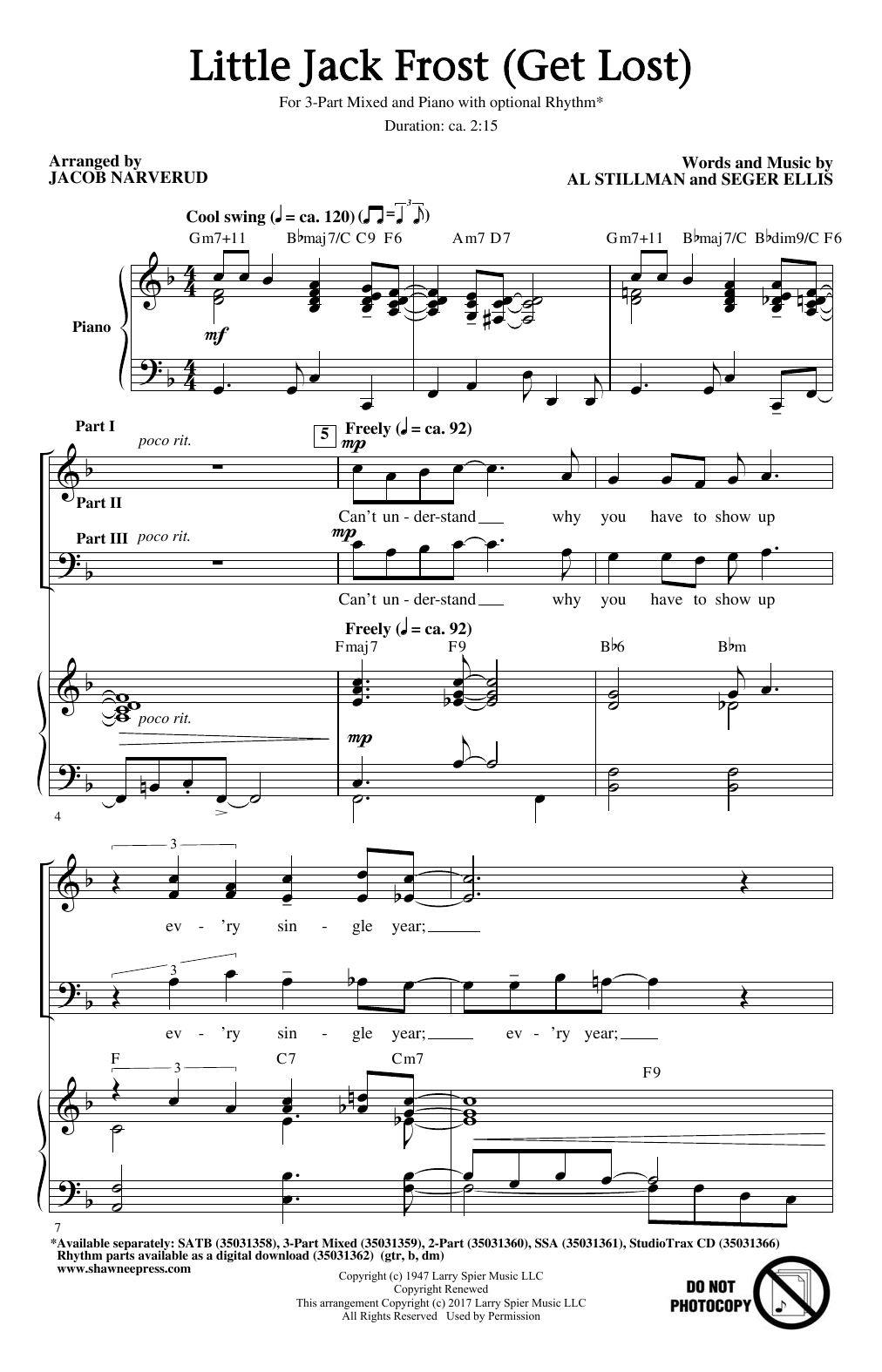 Jacob Narverud Little Jack Frost (Get Lost) sheet music notes and chords arranged for 3-Part Mixed Choir