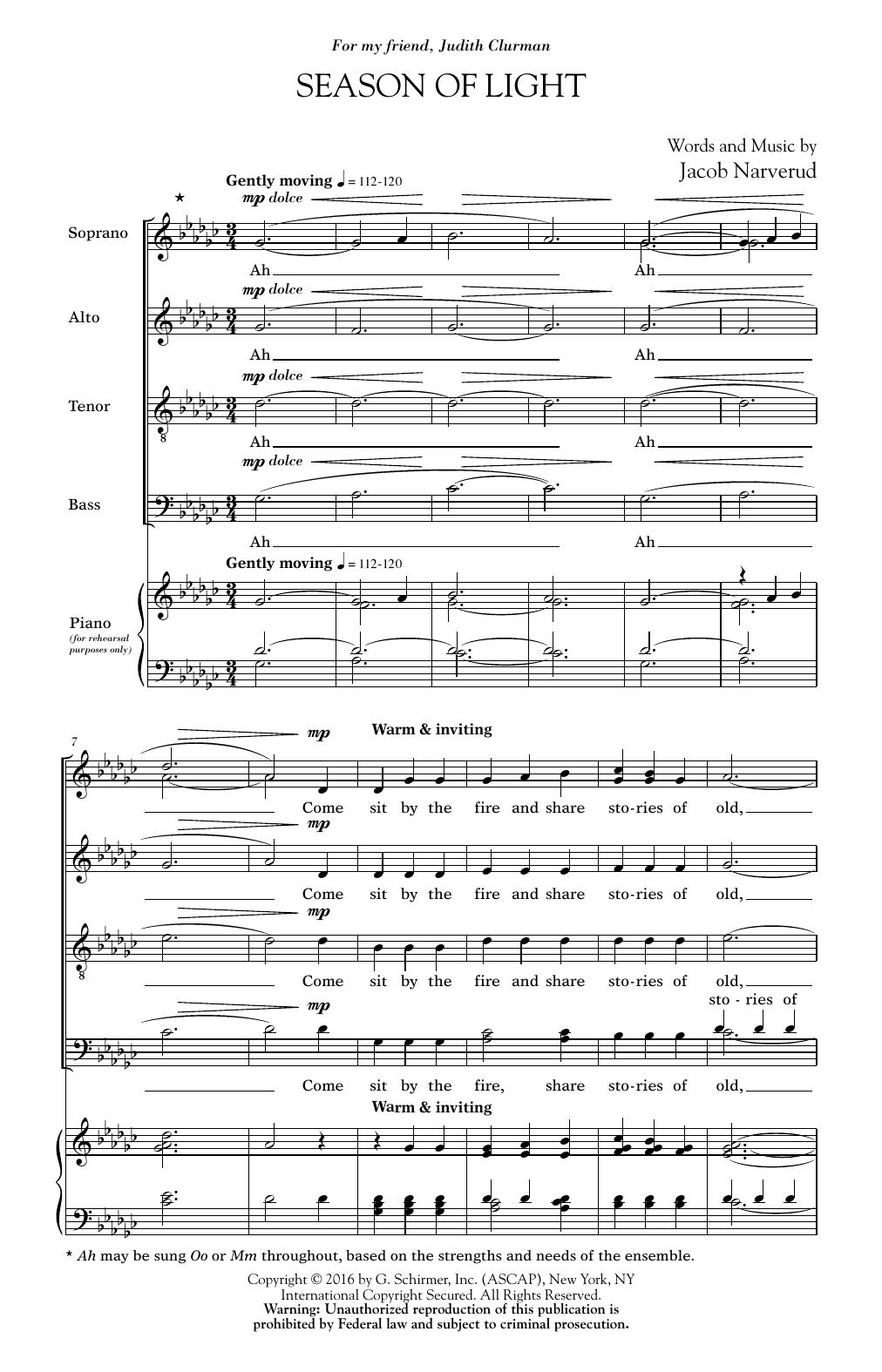 Jacob Narverud Season Of Light sheet music notes and chords arranged for SAB Choir
