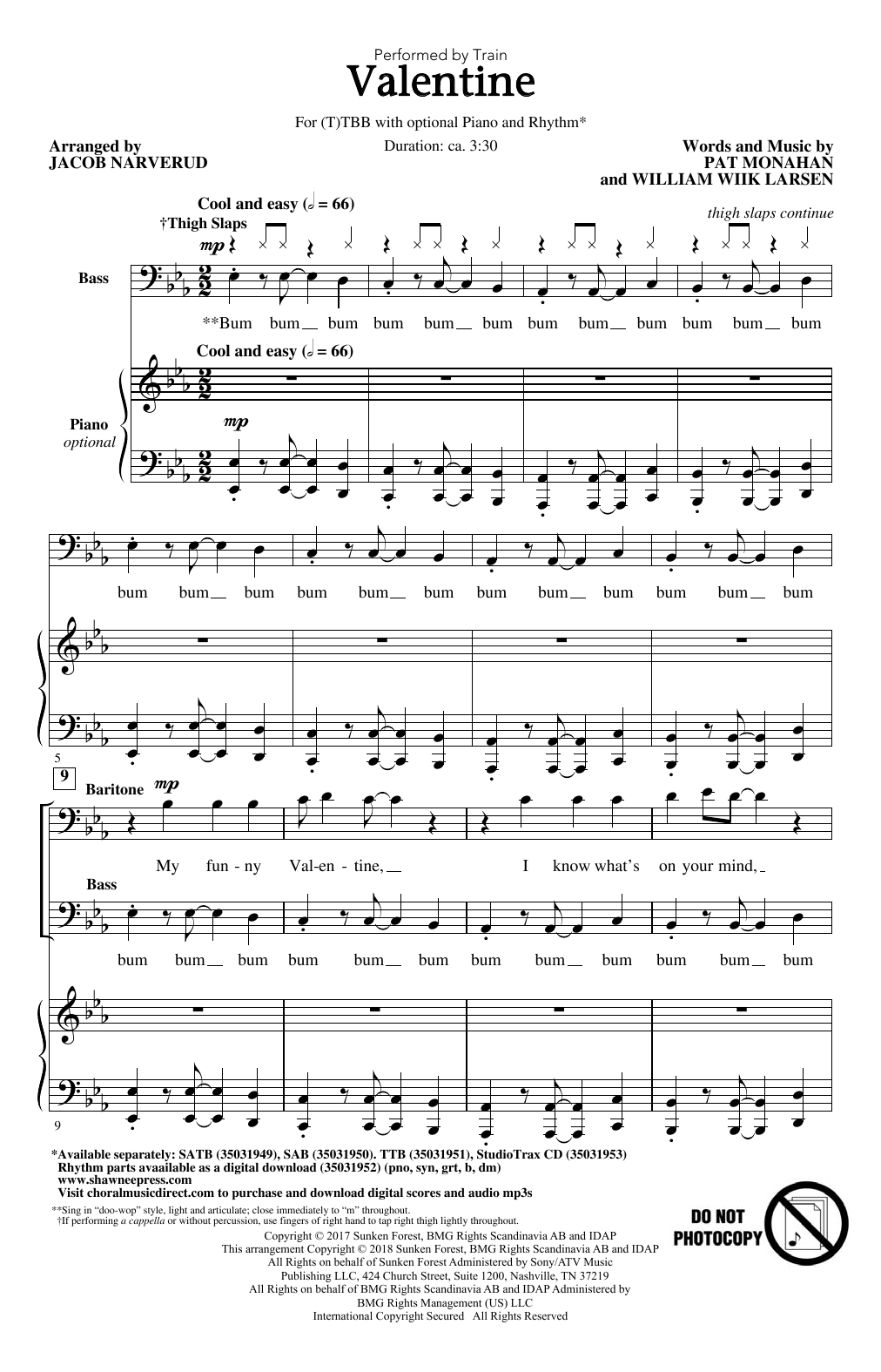 Jacob Narverud Valentine sheet music notes and chords arranged for TTBB Choir