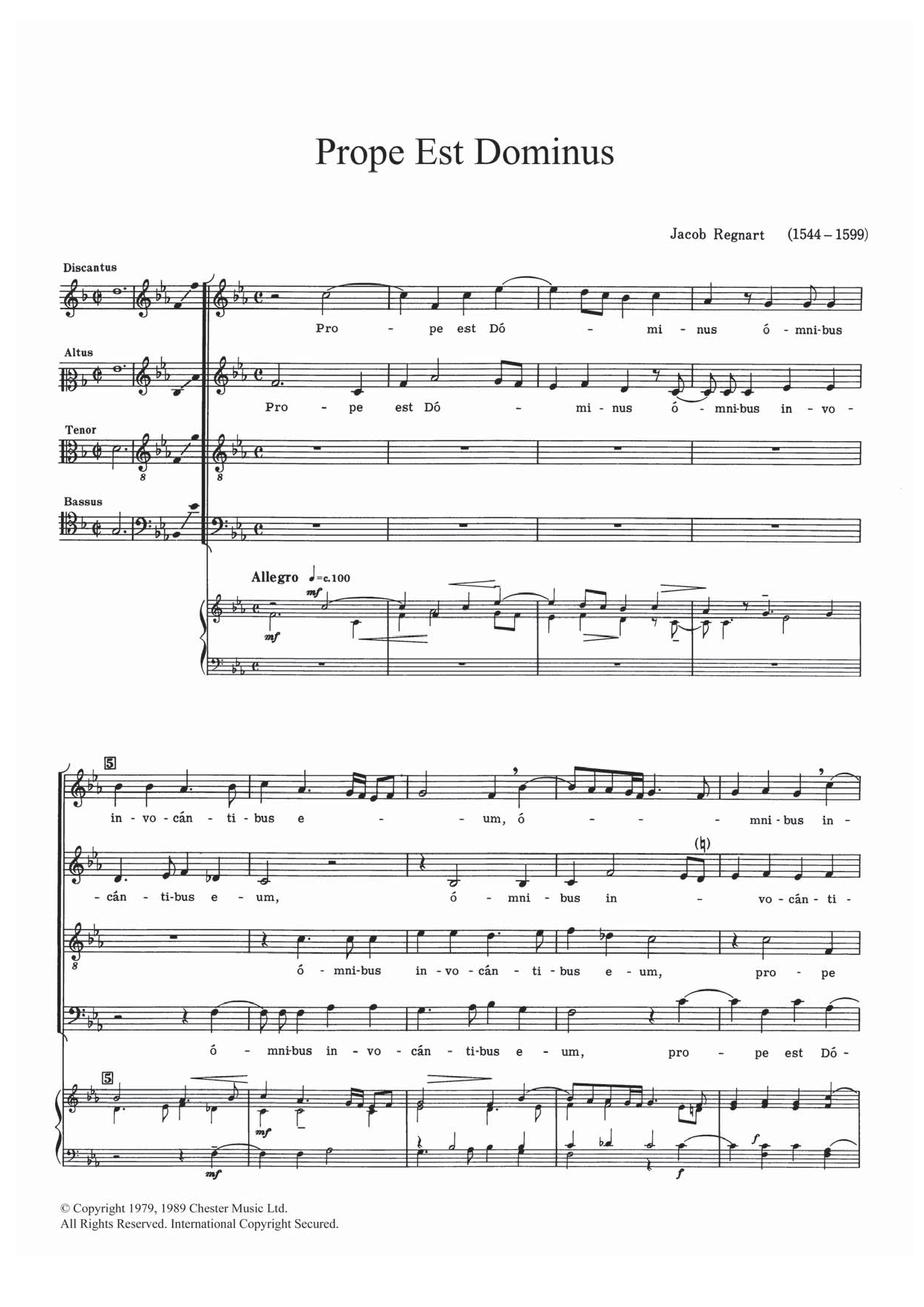 Jacob Regnart Prope Est Dominus sheet music notes and chords arranged for SATB Choir