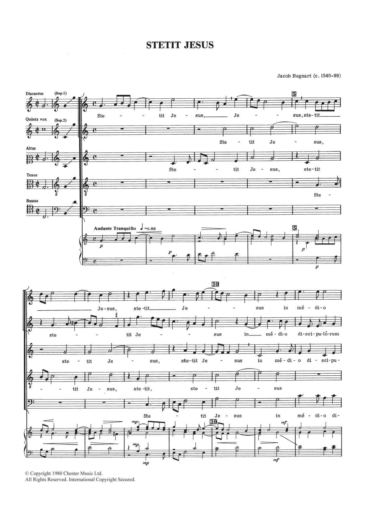 Jacob Regnart Stetit Jesus sheet music notes and chords arranged for SATB Choir