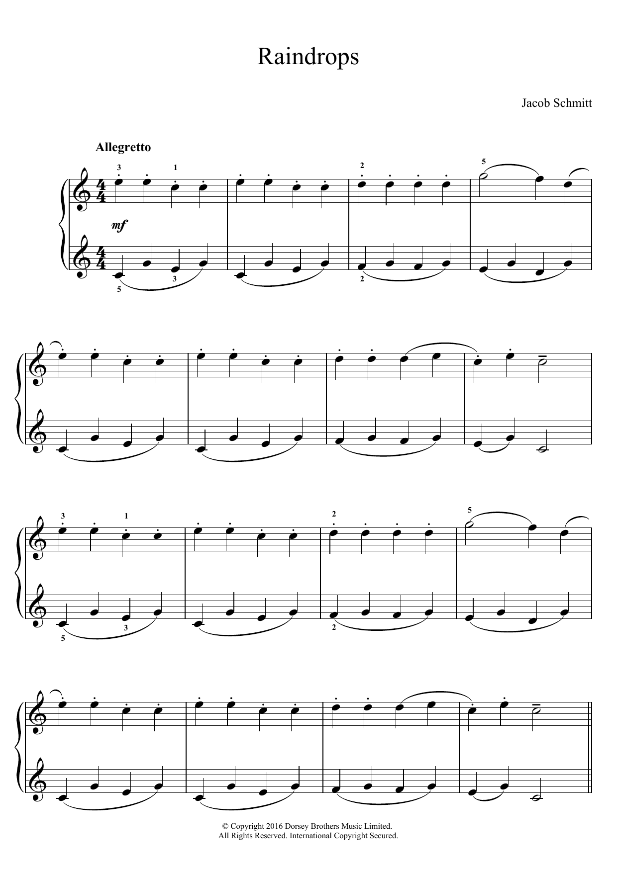 Jacob Schmitt Raindrops sheet music notes and chords arranged for Educational Piano