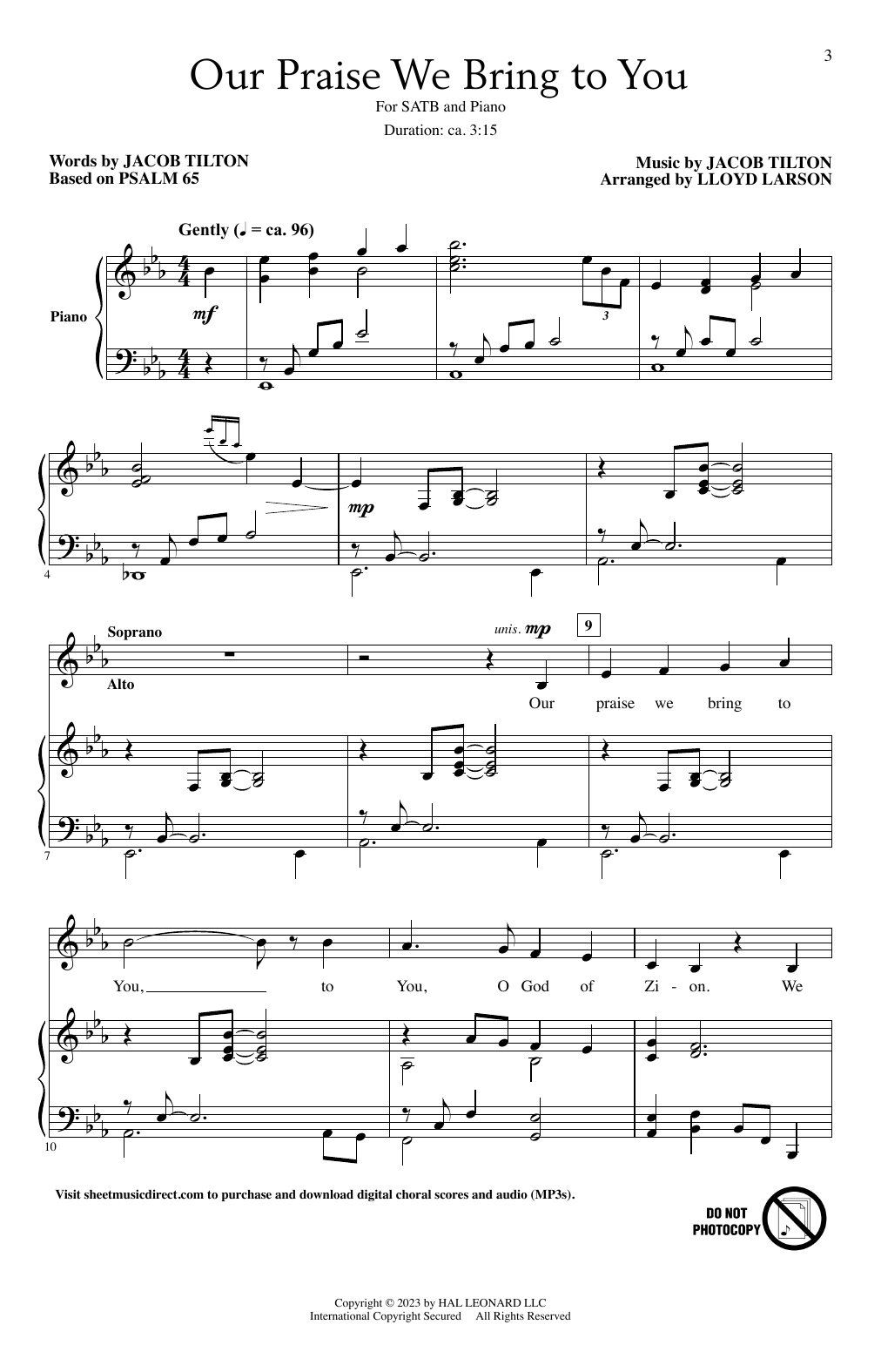 Jacob Tilton Our Praise We Bring To You (arr. Lloyd Larson) sheet music notes and chords arranged for SATB Choir