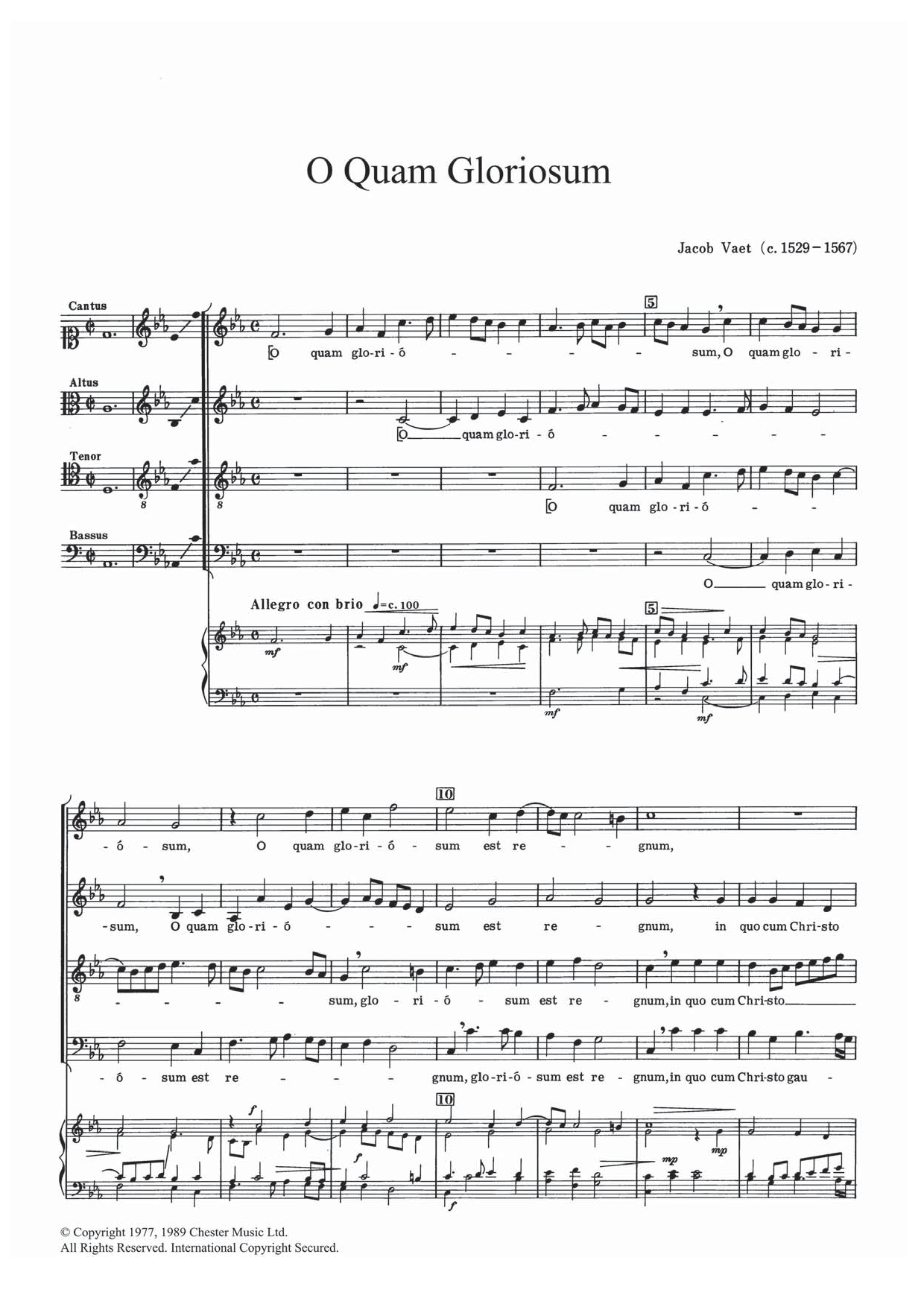 Jacob Vaet O Quam Gloriosum sheet music notes and chords arranged for SATB Choir