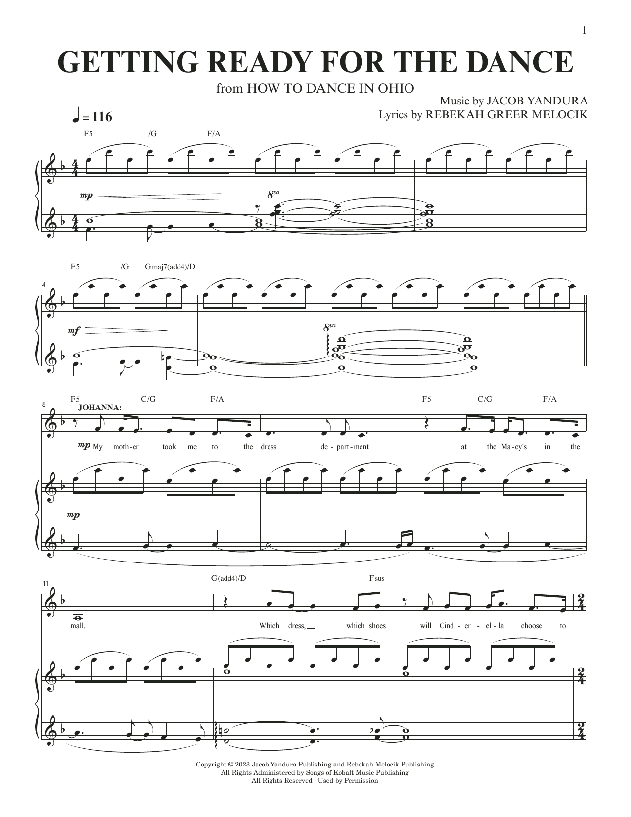 Jacob Yandura & Rebekah Greer Melocik Getting Ready For The Dance (from How To Dance In Ohio) sheet music notes and chords arranged for Piano & Vocal