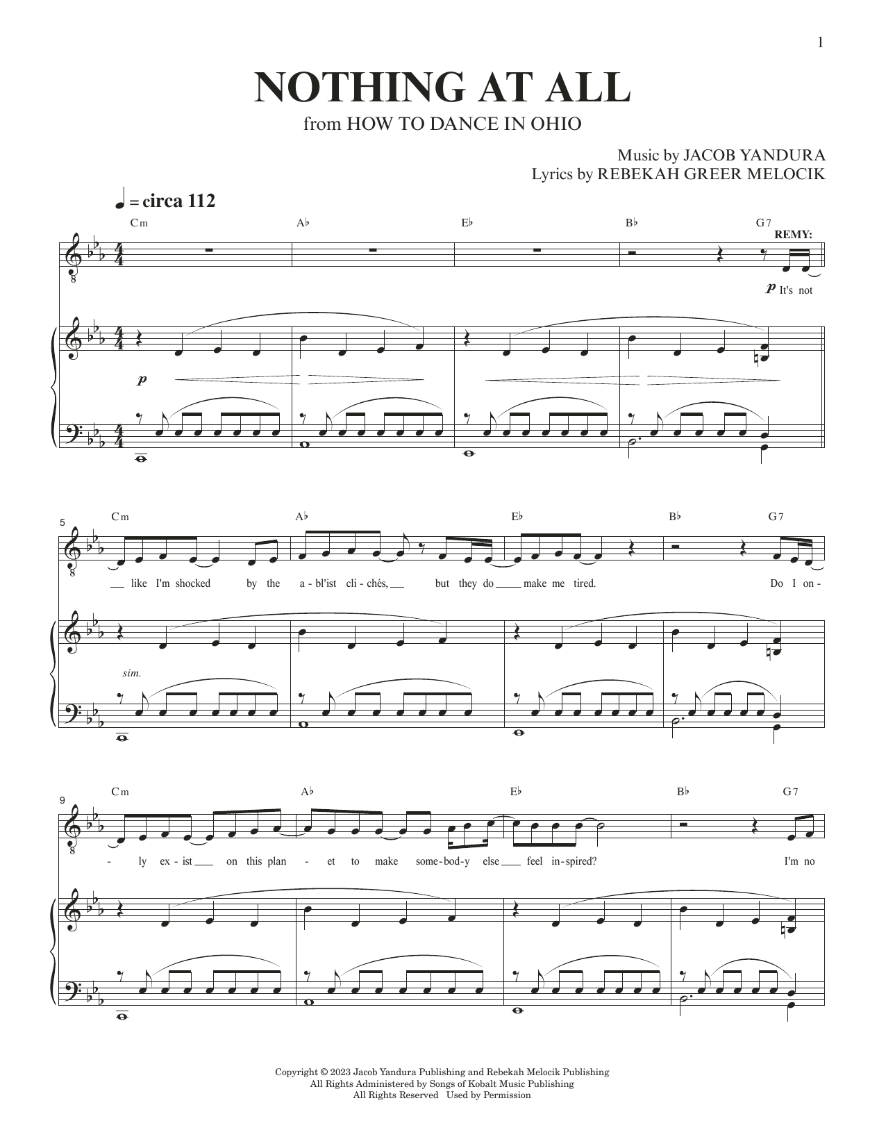 Jacob Yandura & Rebekah Greer Melocik Nothing At All (from How To Dance In Ohio) sheet music notes and chords arranged for Piano & Vocal