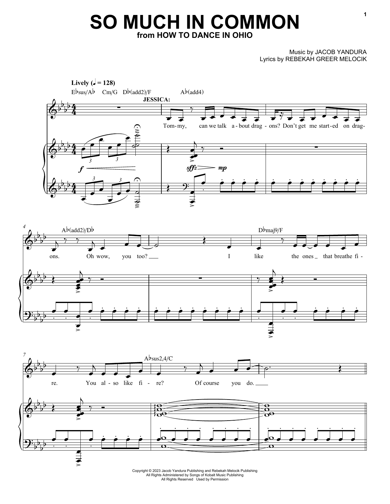 Jacob Yandura & Rebekah Greer Melocik So Much In Common (from How To Dance In Ohio) sheet music notes and chords arranged for Piano & Vocal