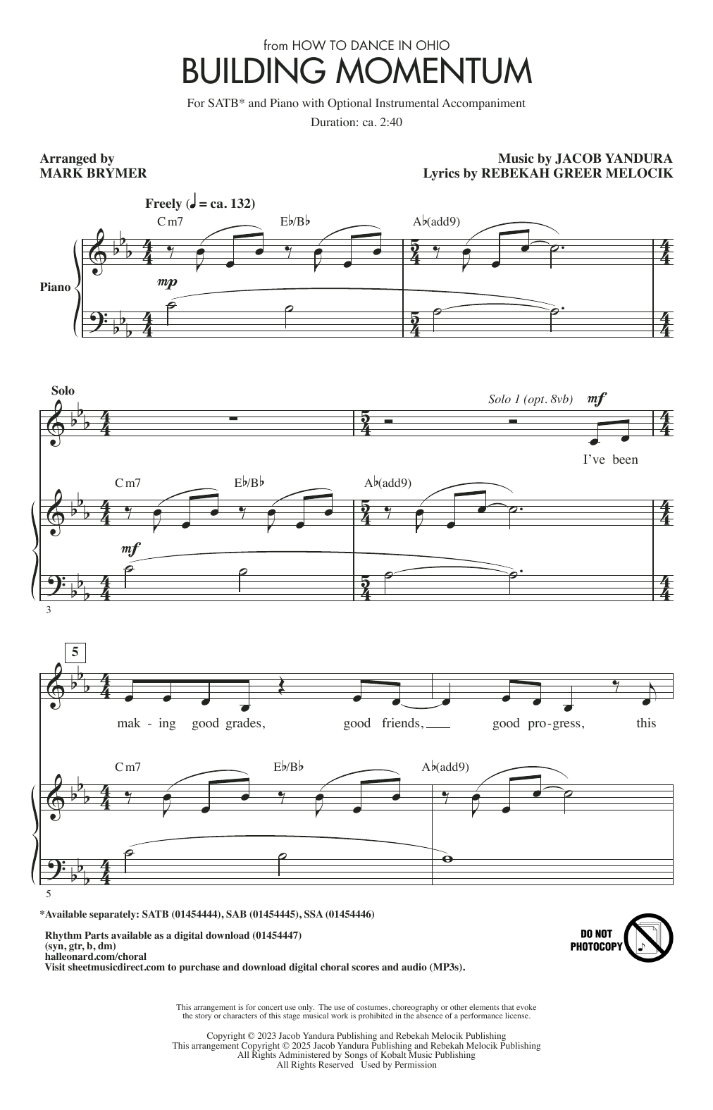 Jacob Yandura Building Momentum (arr. Mark Brymer) sheet music notes and chords arranged for SAB Choir