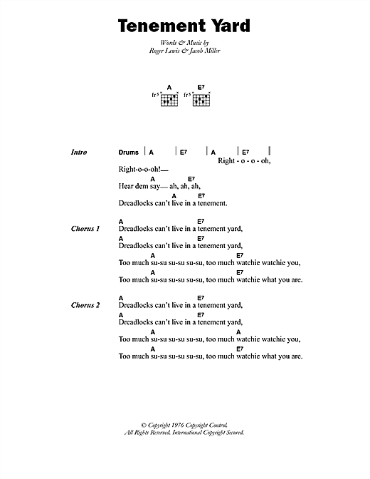 Jacob Miller Tenement Yard sheet music notes and chords arranged for Guitar Chords/Lyrics