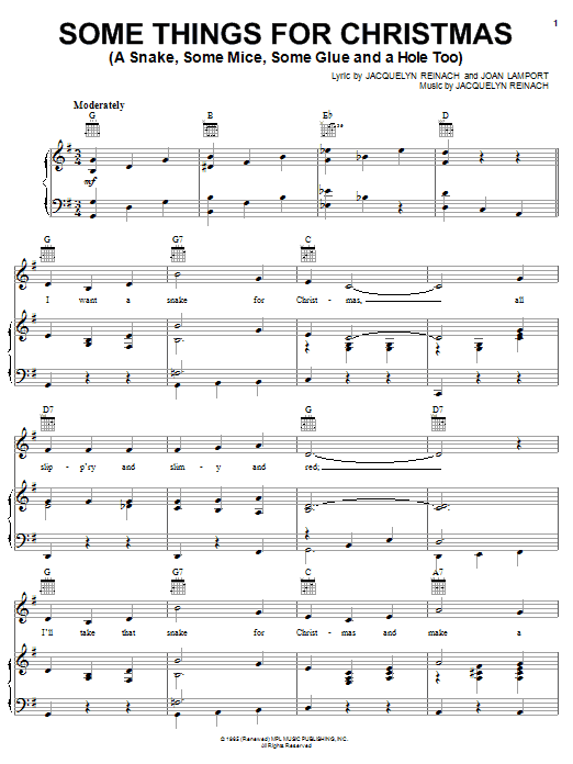 Jacquelyn Reinach Some Things For Christmas (A Snake, Some Mice, Some Glue And A Hole Too) sheet music notes and chords arranged for Piano, Vocal & Guitar Chords (Right-Hand Melody)