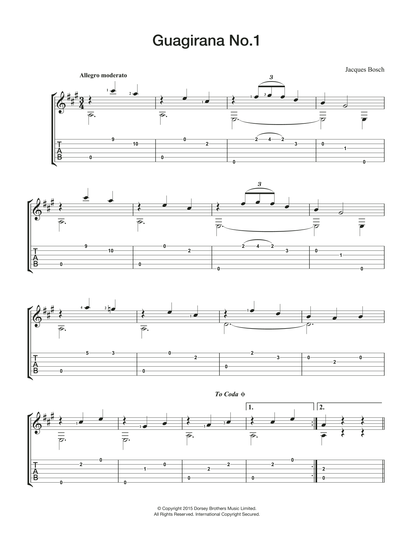 Jacques Bosch Guagirana No. 1 sheet music notes and chords arranged for Easy Guitar