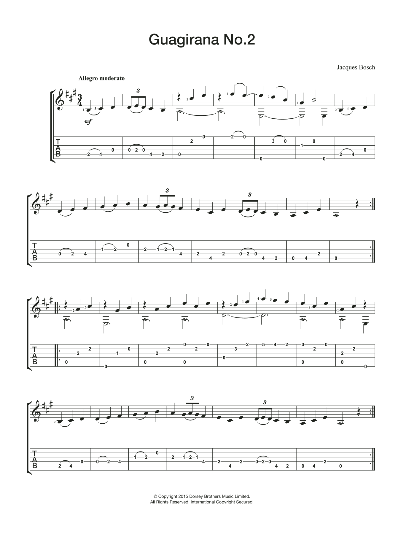 Jacques Bosch Guagirana No. 2 sheet music notes and chords arranged for Easy Guitar