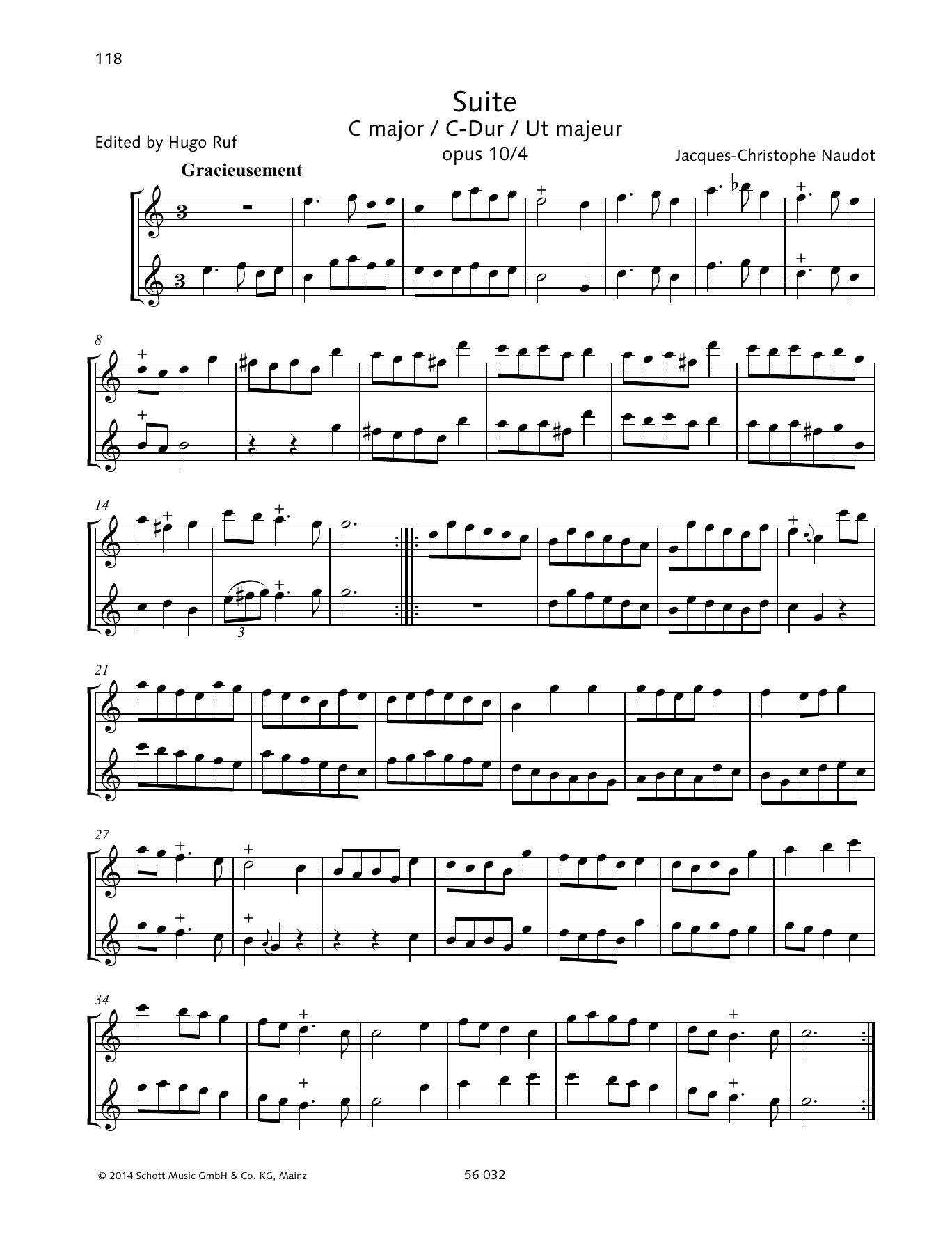 Jacques-Christophe Naudot Suite C Major sheet music notes and chords arranged for Woodwind Ensemble