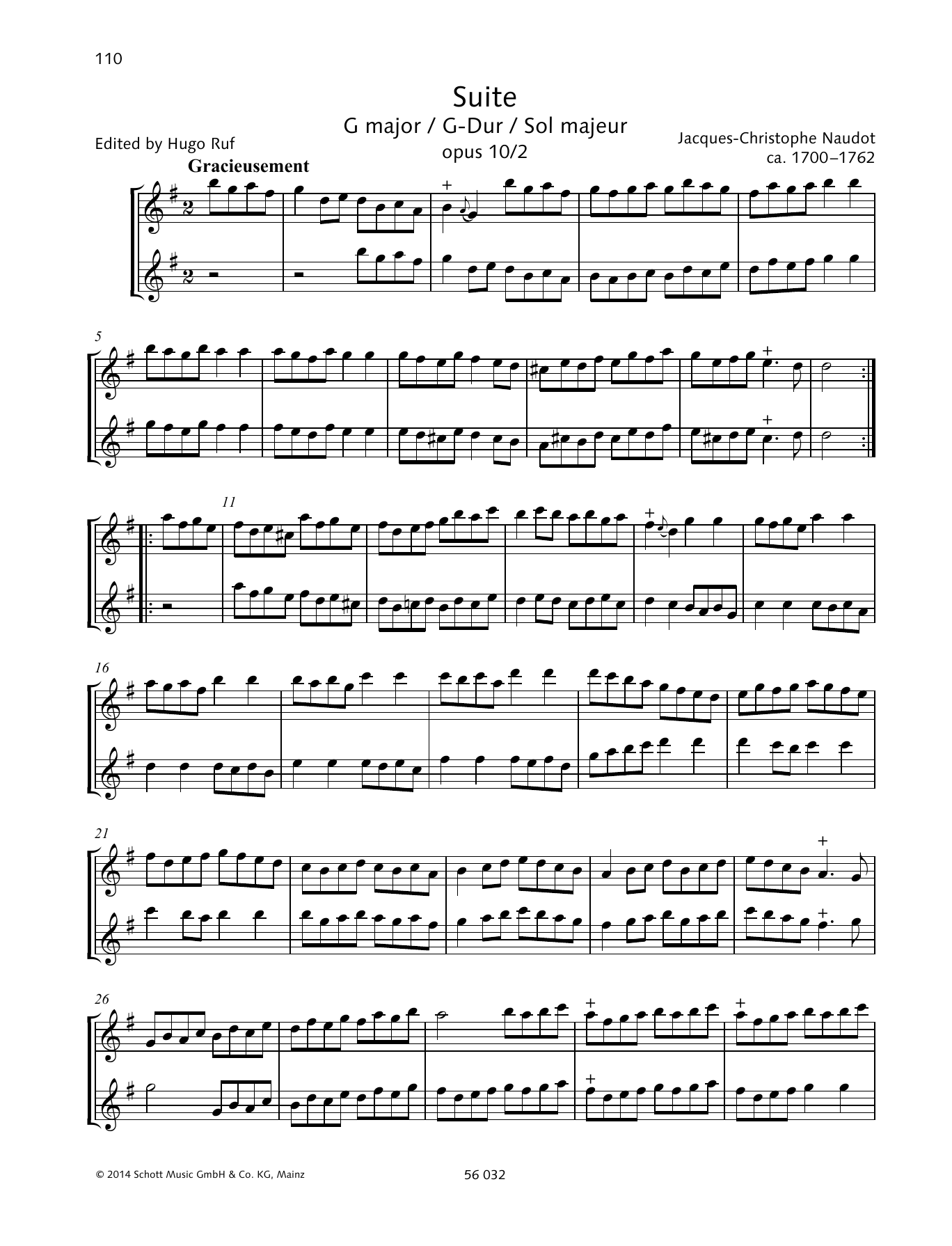Jacques-Christophe Naudot Suite G Major sheet music notes and chords arranged for Woodwind Ensemble