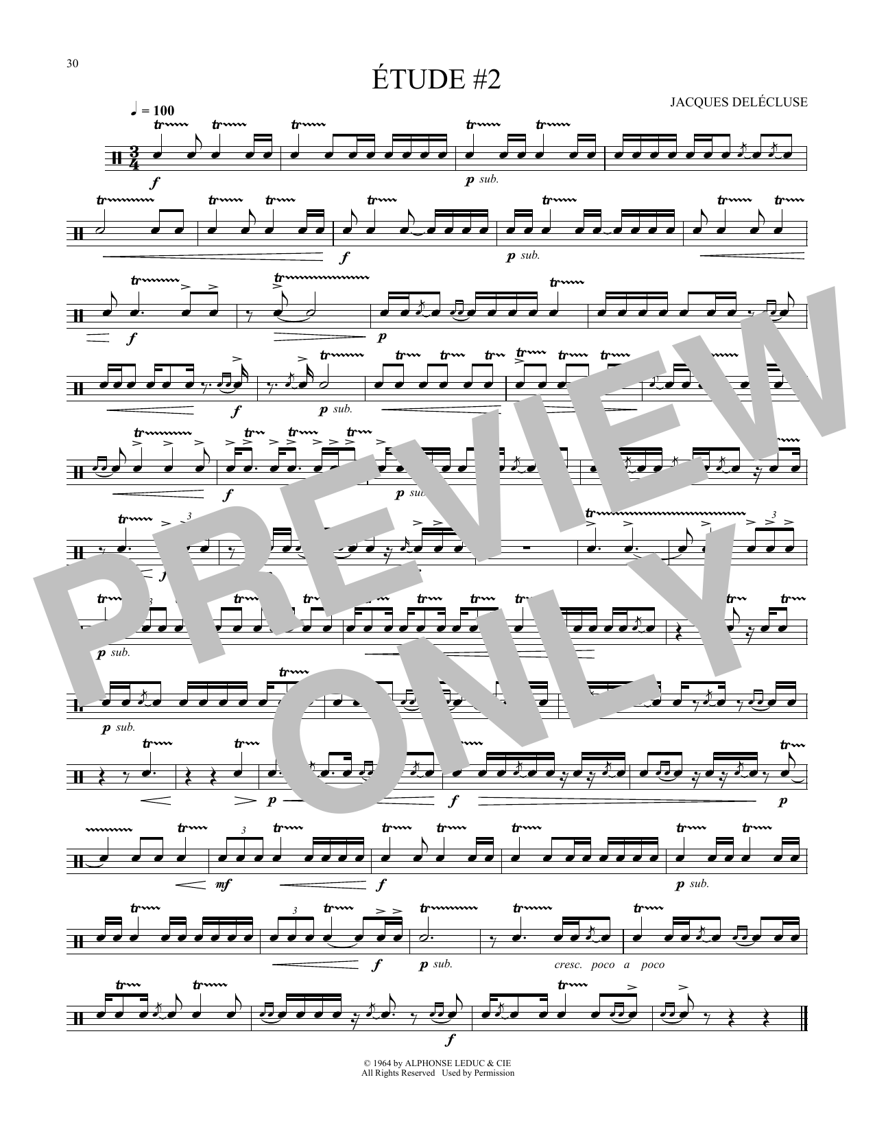 Jacques Delecluse Etude #2 sheet music notes and chords arranged for Snare Drum Solo