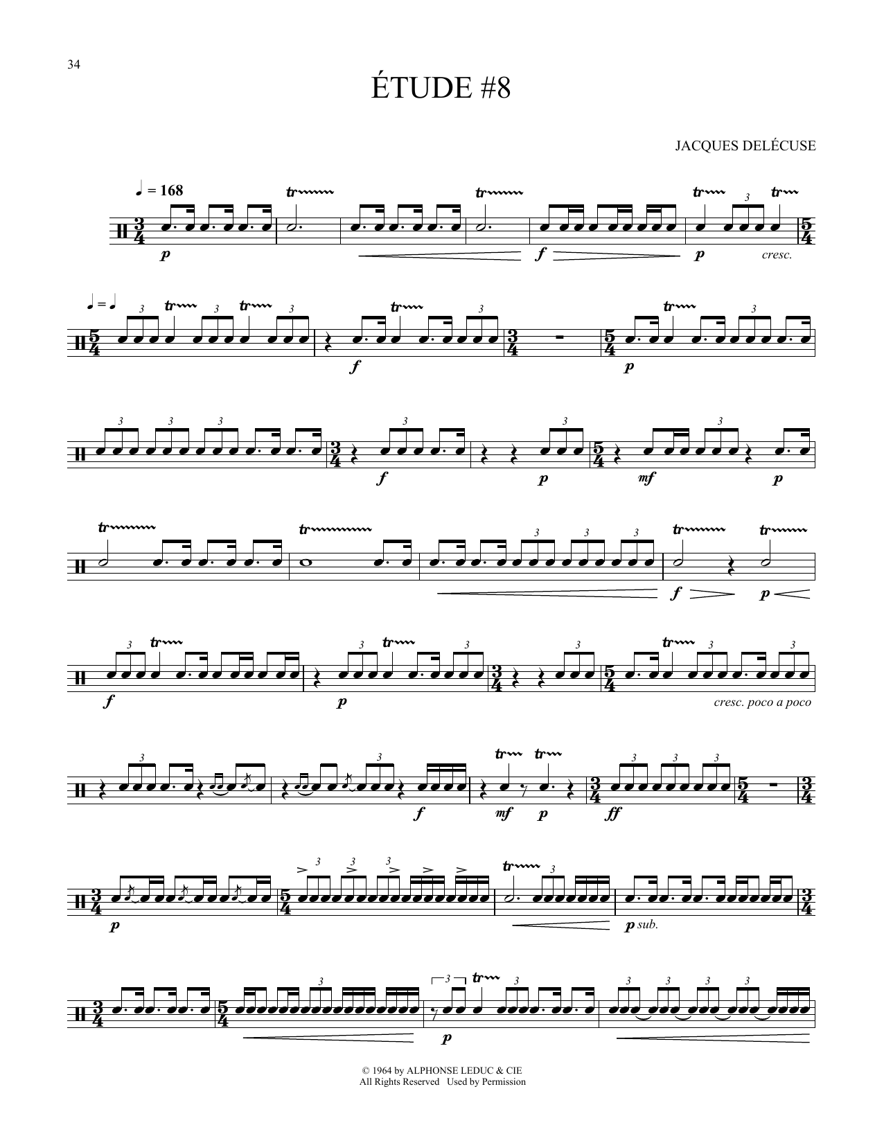 Jacques Delecluse Etude #8 sheet music notes and chords arranged for Snare Drum Solo