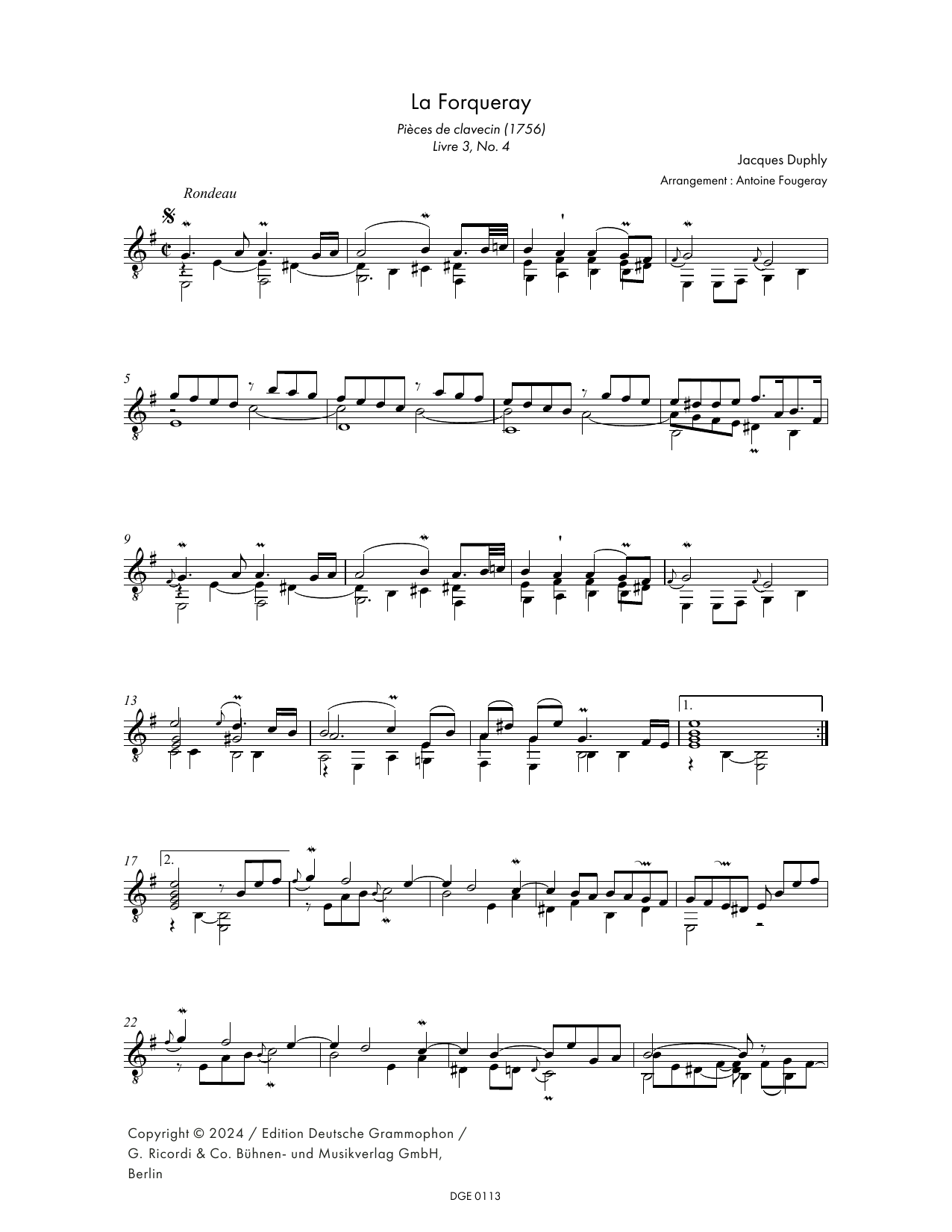 Jacques Duphly La Fourqueray (arr. Antoine Fourgeray) sheet music notes and chords arranged for Solo Guitar