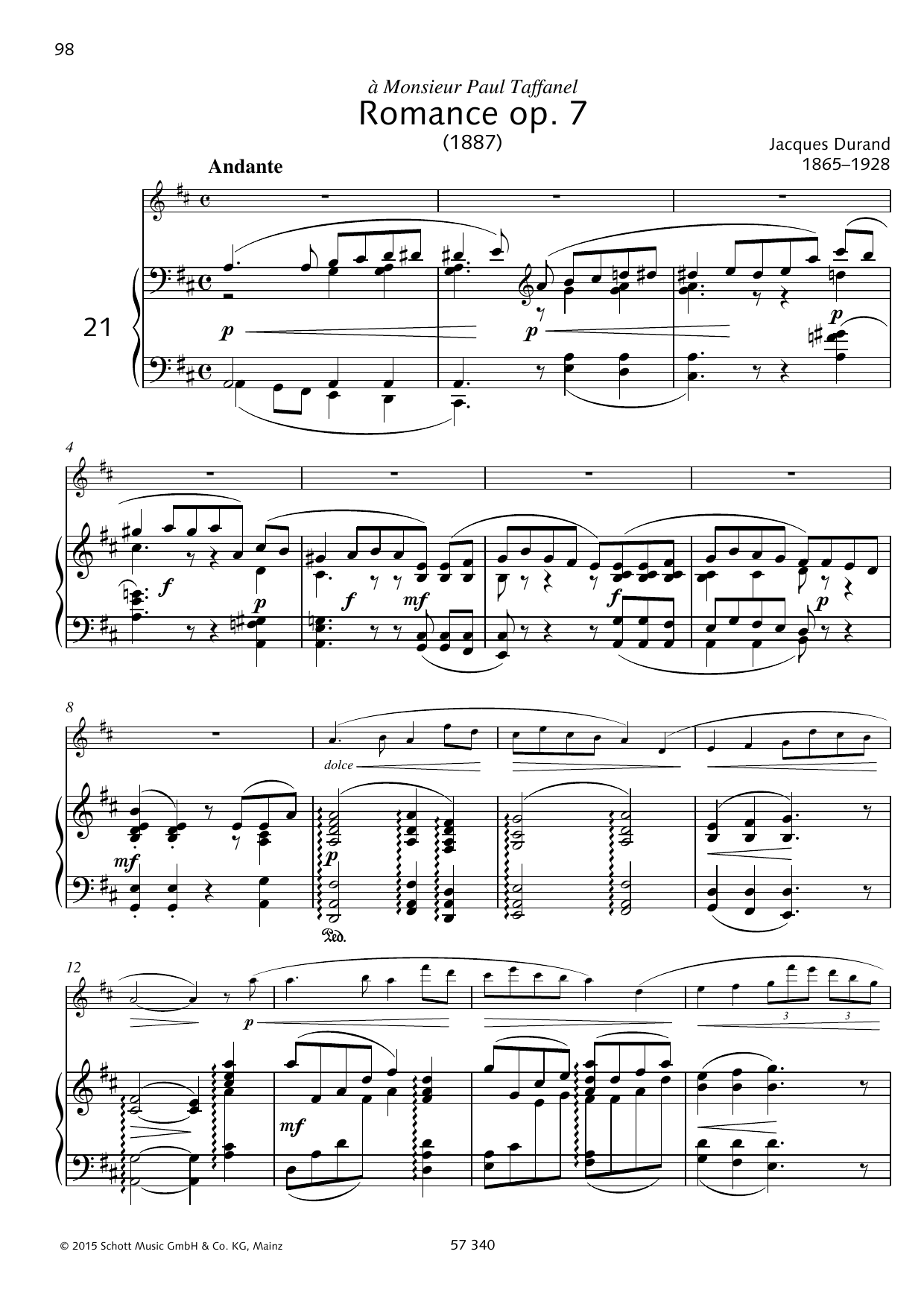 Jacques Durand Romance sheet music notes and chords arranged for Woodwind Solo
