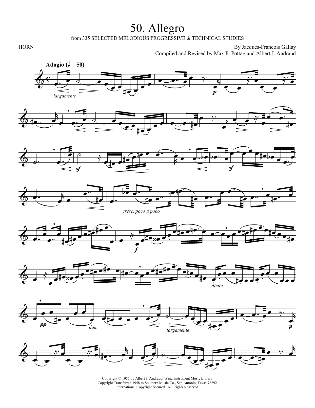 Jacques-Francois Gallay Etude No. 70 sheet music notes and chords arranged for French Horn Solo
