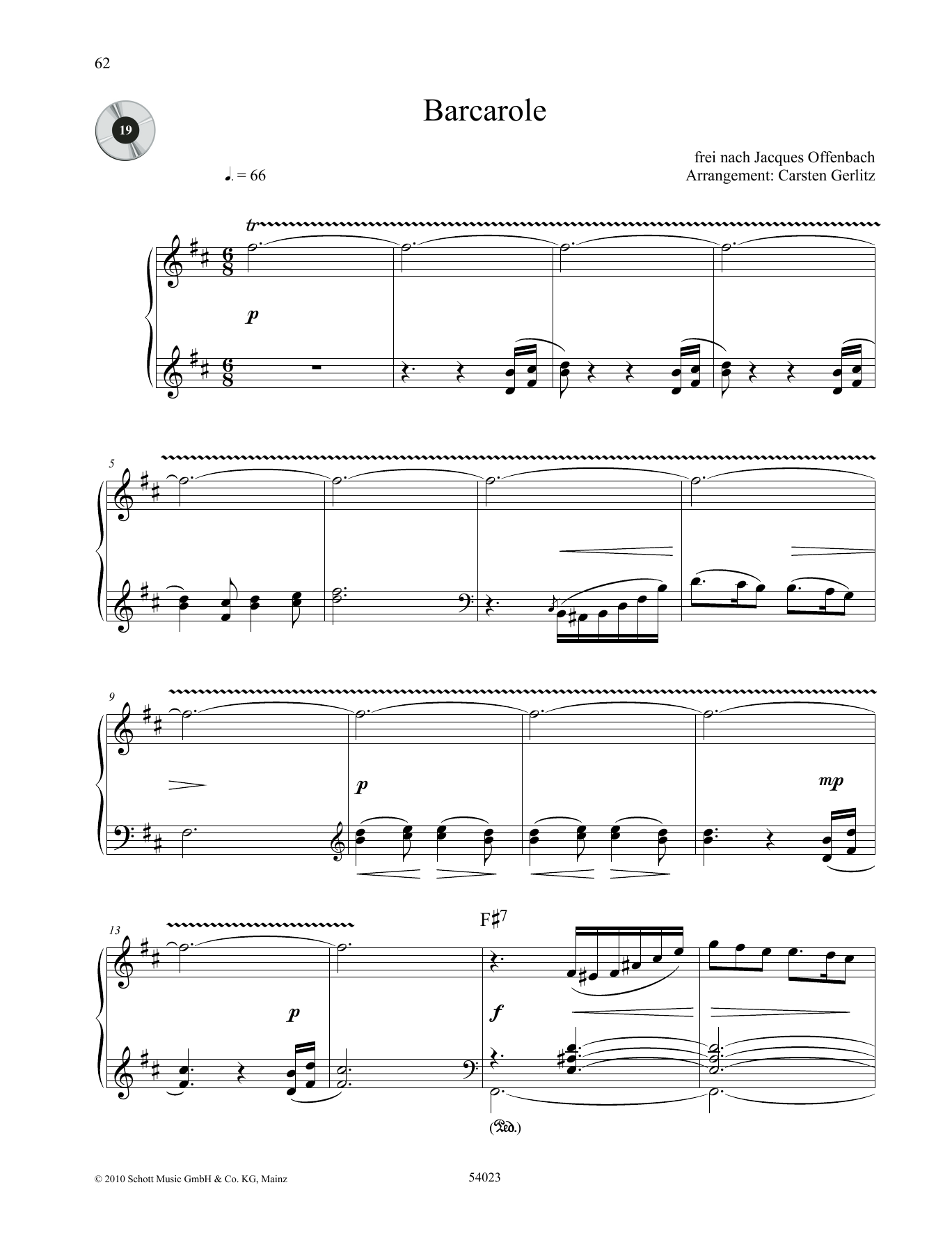 Jacques Offenbach Barcarole sheet music notes and chords arranged for Piano Solo