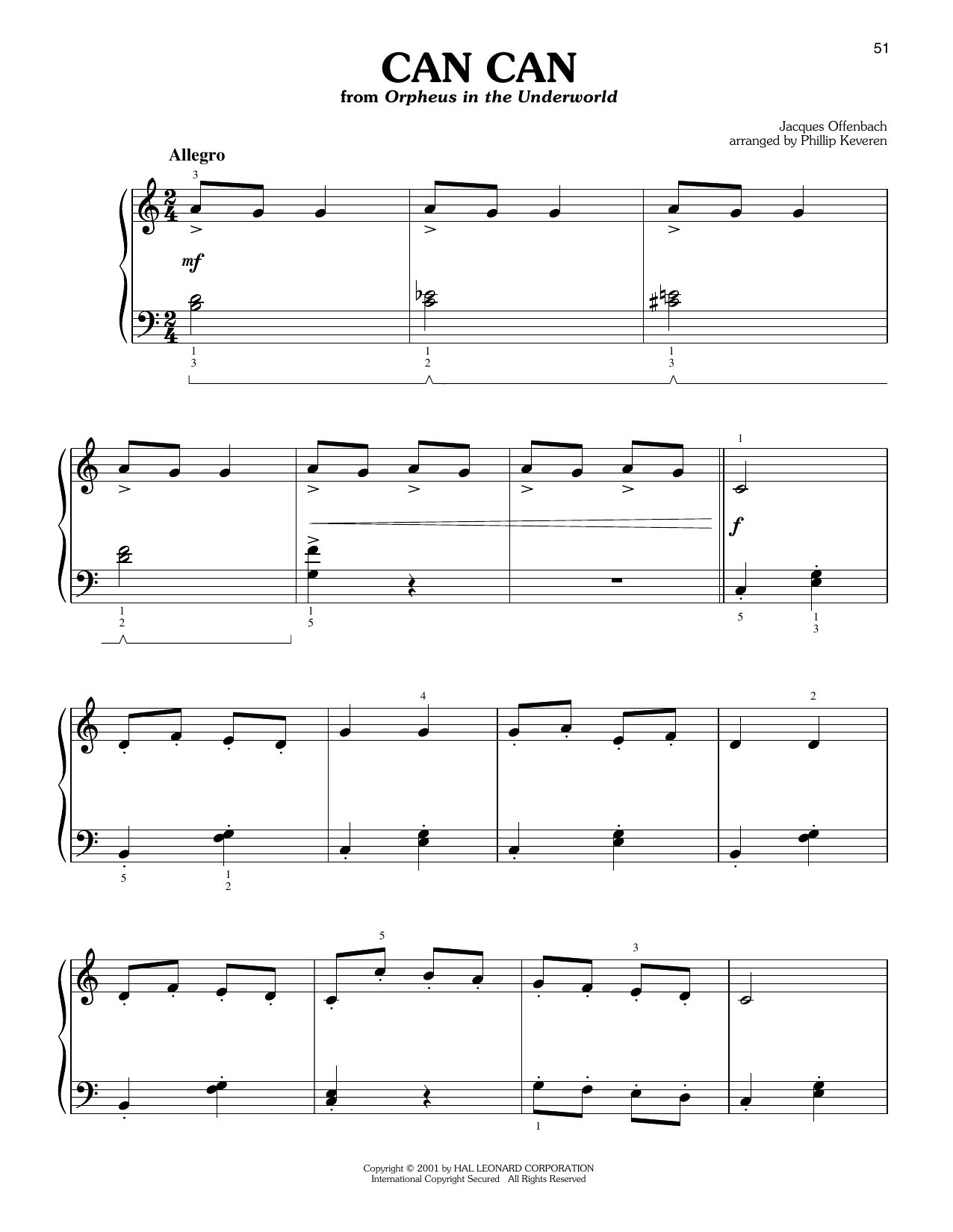 Jacques Offenbach Can Can (arr. Phillip Keveren) sheet music notes and chords arranged for Easy Piano
