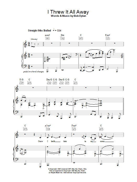 Jacqui Dankworth I Threw It All Away sheet music notes and chords arranged for Piano, Vocal & Guitar Chords