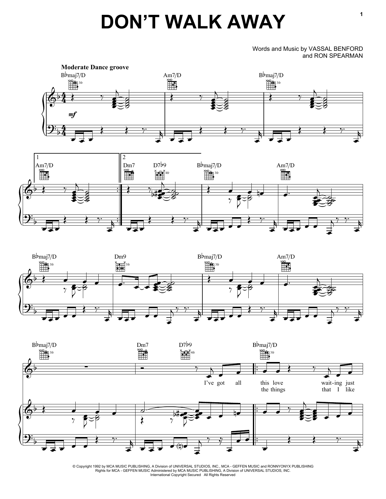 Jade Don't Walk Away sheet music notes and chords arranged for Piano, Vocal & Guitar Chords (Right-Hand Melody)