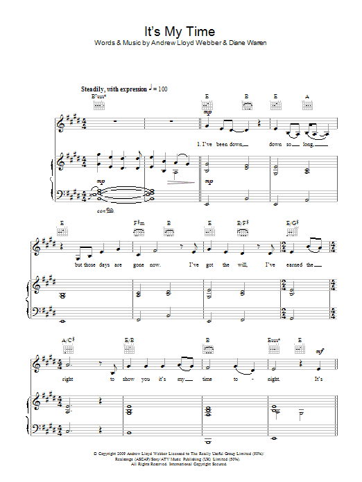 Jade Ewen It's My Time sheet music notes and chords arranged for Piano, Vocal & Guitar Chords