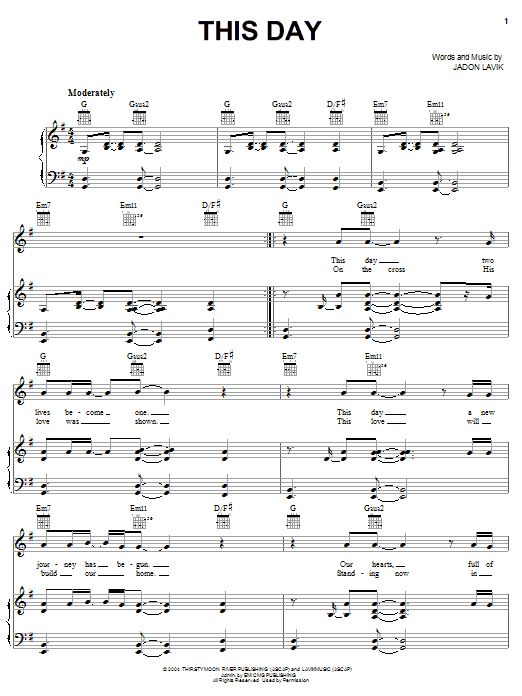 Jadon Lavik This Day sheet music notes and chords arranged for Piano, Vocal & Guitar Chords (Right-Hand Melody)