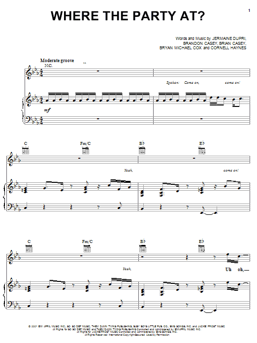 Jagged Edge With Nelly Where The Party At sheet music notes and chords arranged for Piano, Vocal & Guitar Chords (Right-Hand Melody)