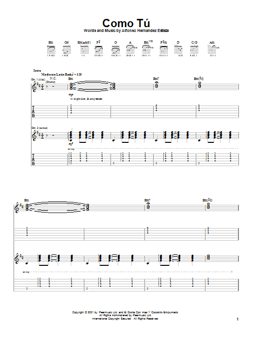 Jaguares Como Tu sheet music notes and chords arranged for Guitar Tab