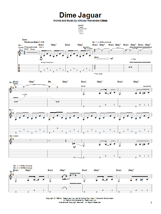 Jaguares Dime Jaguar sheet music notes and chords arranged for Guitar Tab