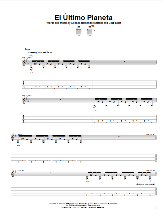 Jaguares El Ultimo Planeta sheet music notes and chords arranged for Guitar Tab