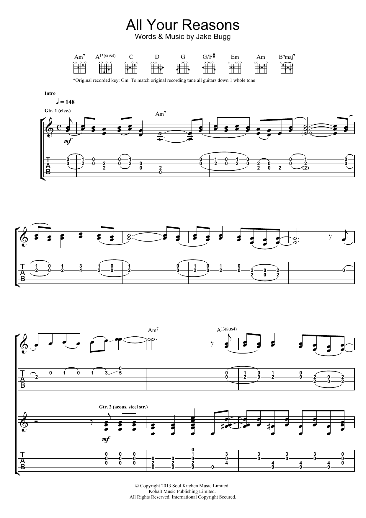 Jake Bugg All Your Reasons sheet music notes and chords arranged for Guitar Tab