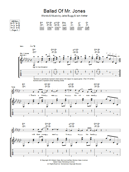 Jake Bugg Ballad Of Mr. Jones sheet music notes and chords arranged for Guitar Tab