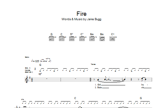 Jake Bugg Fire sheet music notes and chords arranged for Guitar Tab