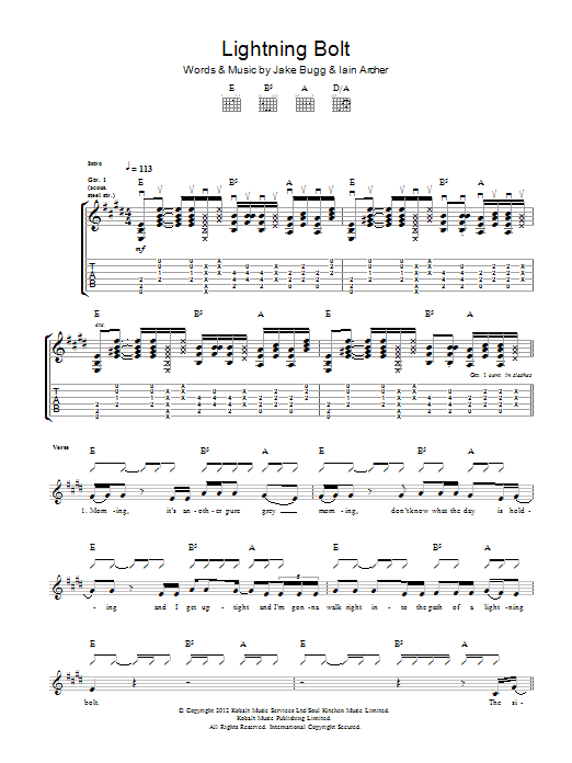 Jake Bugg Lightning Bolt sheet music notes and chords arranged for Guitar Tab