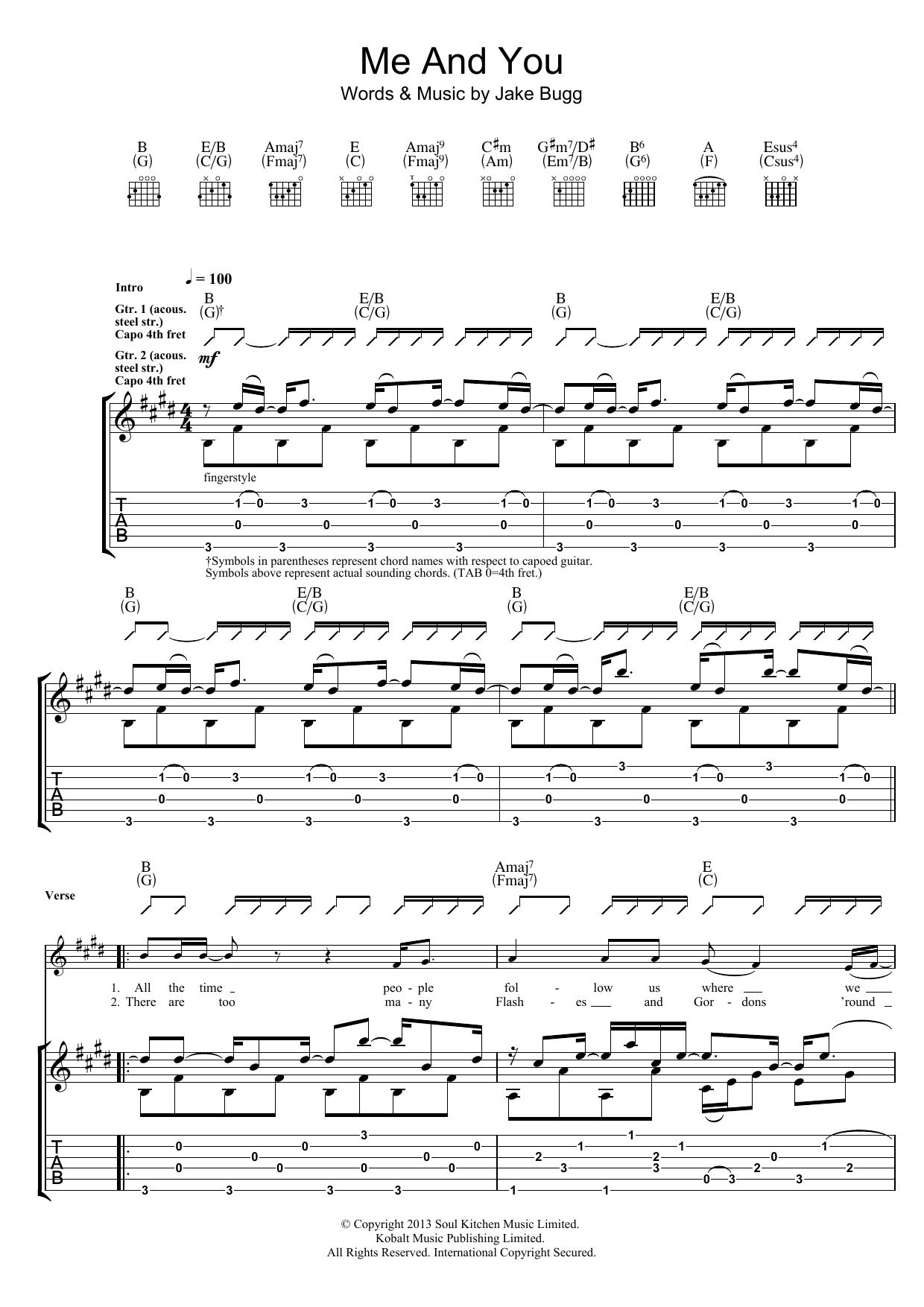 Jake Bugg Me And You sheet music notes and chords arranged for Guitar Tab