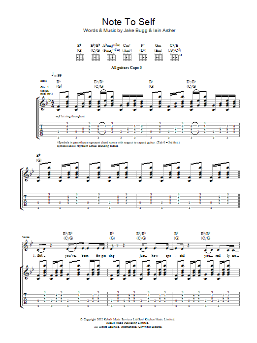 Jake Bugg Note To Self sheet music notes and chords arranged for Guitar Tab