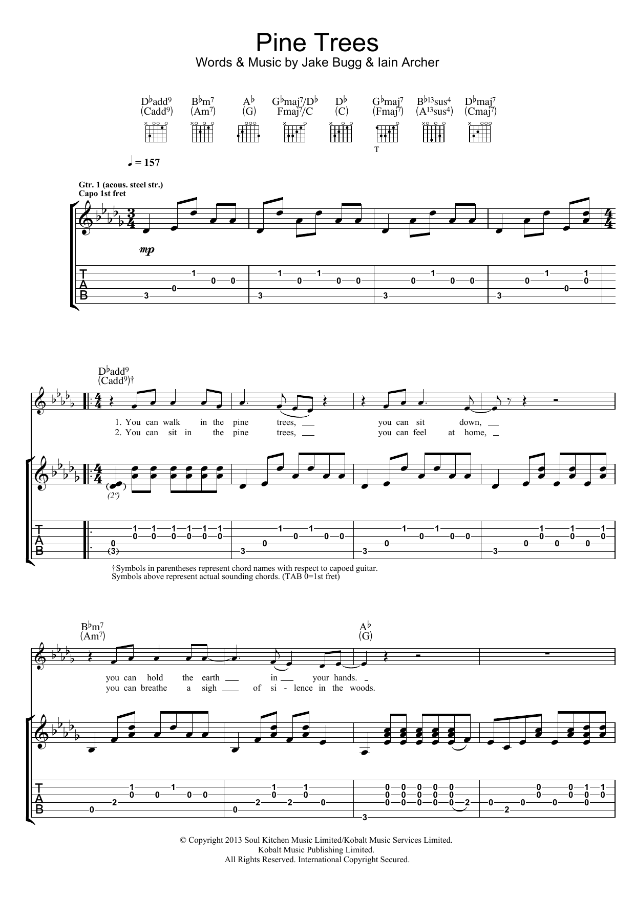 Jake Bugg Pine Trees sheet music notes and chords arranged for Guitar Tab