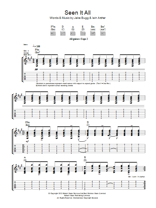 Jake Bugg Seen It All sheet music notes and chords arranged for Guitar Tab