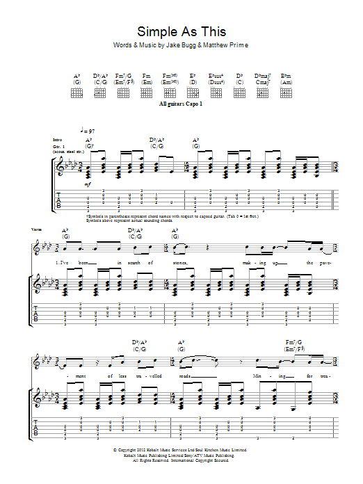 Jake Bugg Simple As This sheet music notes and chords arranged for Guitar Tab