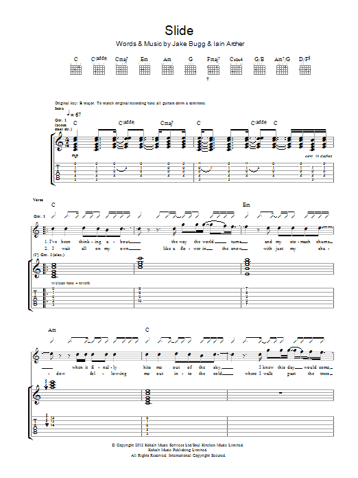 Jake Bugg Slide sheet music notes and chords arranged for Guitar Tab