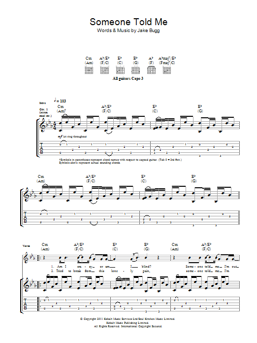 Jake Bugg Someone Told Me sheet music notes and chords arranged for Guitar Tab