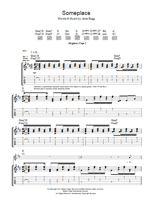 Jake Bugg Someplace sheet music notes and chords arranged for Guitar Tab