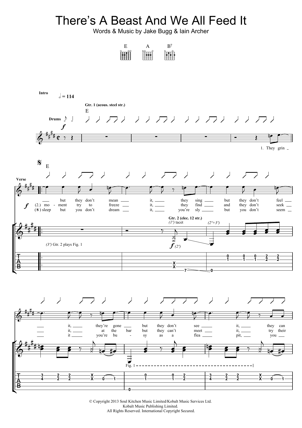 Jake Bugg There's A Beast And We All Feed It sheet music notes and chords arranged for Guitar Tab