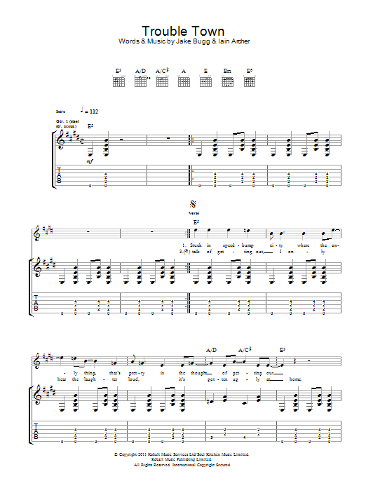 Jake Bugg Trouble Town sheet music notes and chords arranged for Guitar Tab