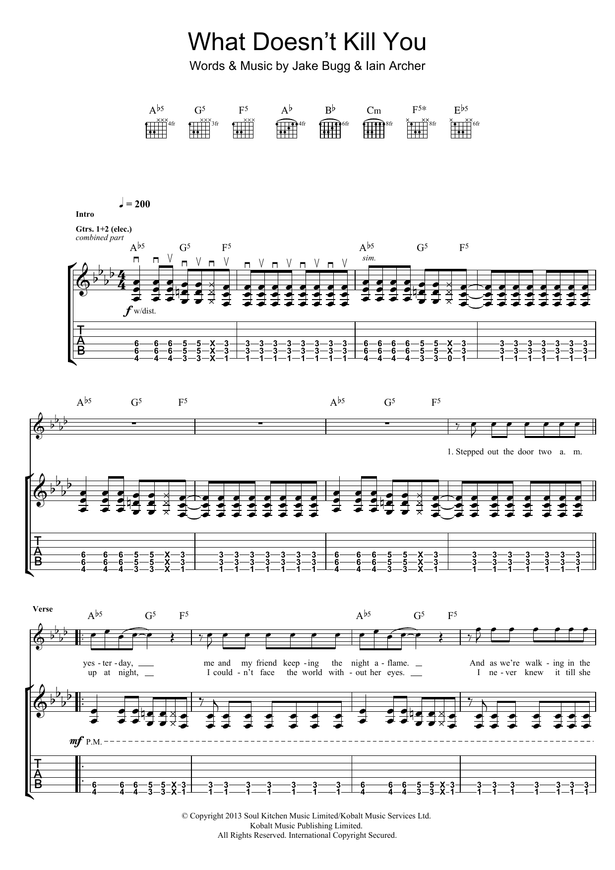 Jake Bugg What Doesn't Kill You sheet music notes and chords arranged for Guitar Tab