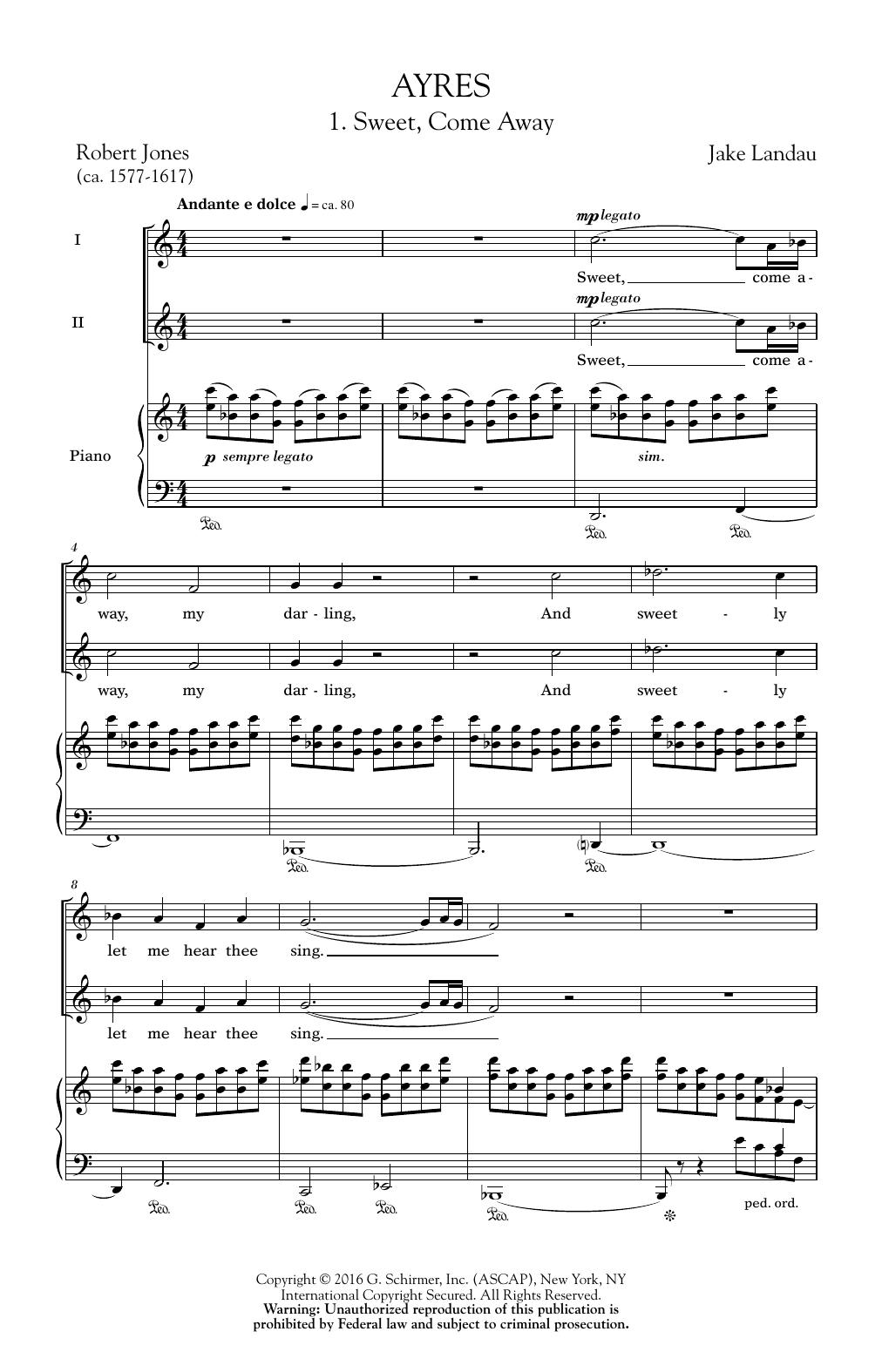 Jake Landau Ayres sheet music notes and chords arranged for 2-Part Choir